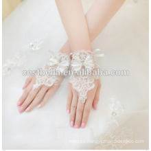 Blanco caliente venta de novias vestido de novia guantes de novia sin dedos Rhinestone encaje guantes de novia de satén